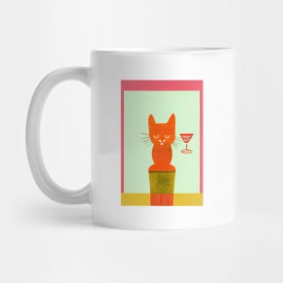 Local Bartender Cat Retro Poster Vintage Art Cocktail Wall Orange Pink Illustration Mug